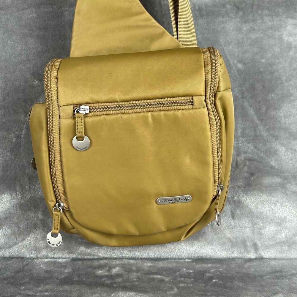 Travelon Anti-Theft Sling Bag Mustard Gold Nylon Crossbody with RFID Pouch